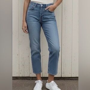 Reformation Cynthia Medium Blue Wash High Waisted Straight Cropped Jeans, 24